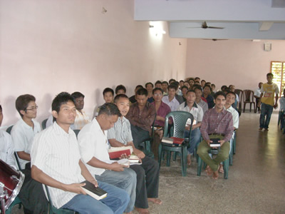 Students at Kerala Christian Theological Seminary in India begin their day of study.